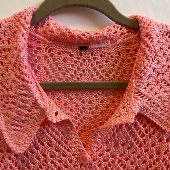 Short-sleeved pointelle-knit shirt - Light pink - Ladies - Picture 3 of 6